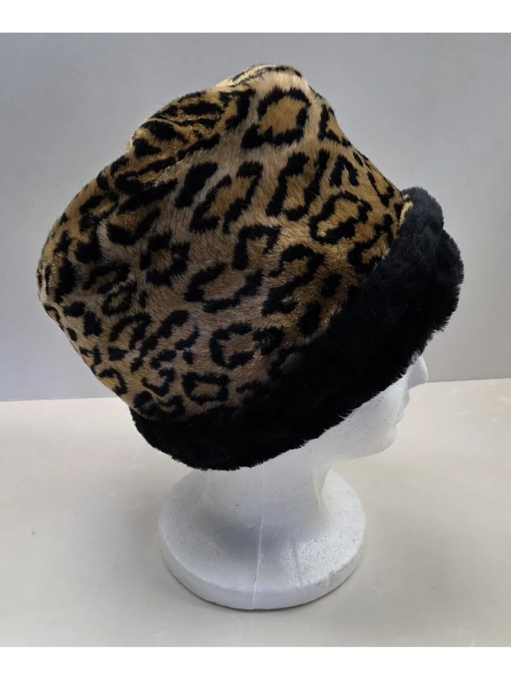 Leopard Print/ Black Russian Hat Faux Fur Winter Reversible One Size Fits Most